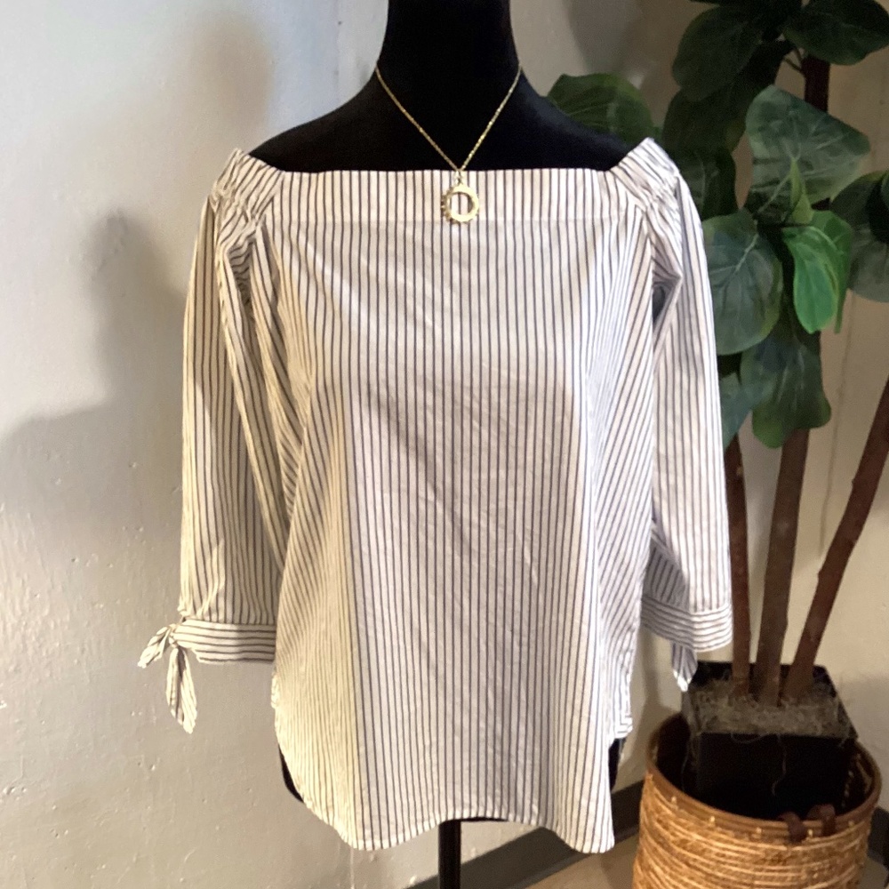 Banana Republic Off Shoulder Cotton Striped Blouse